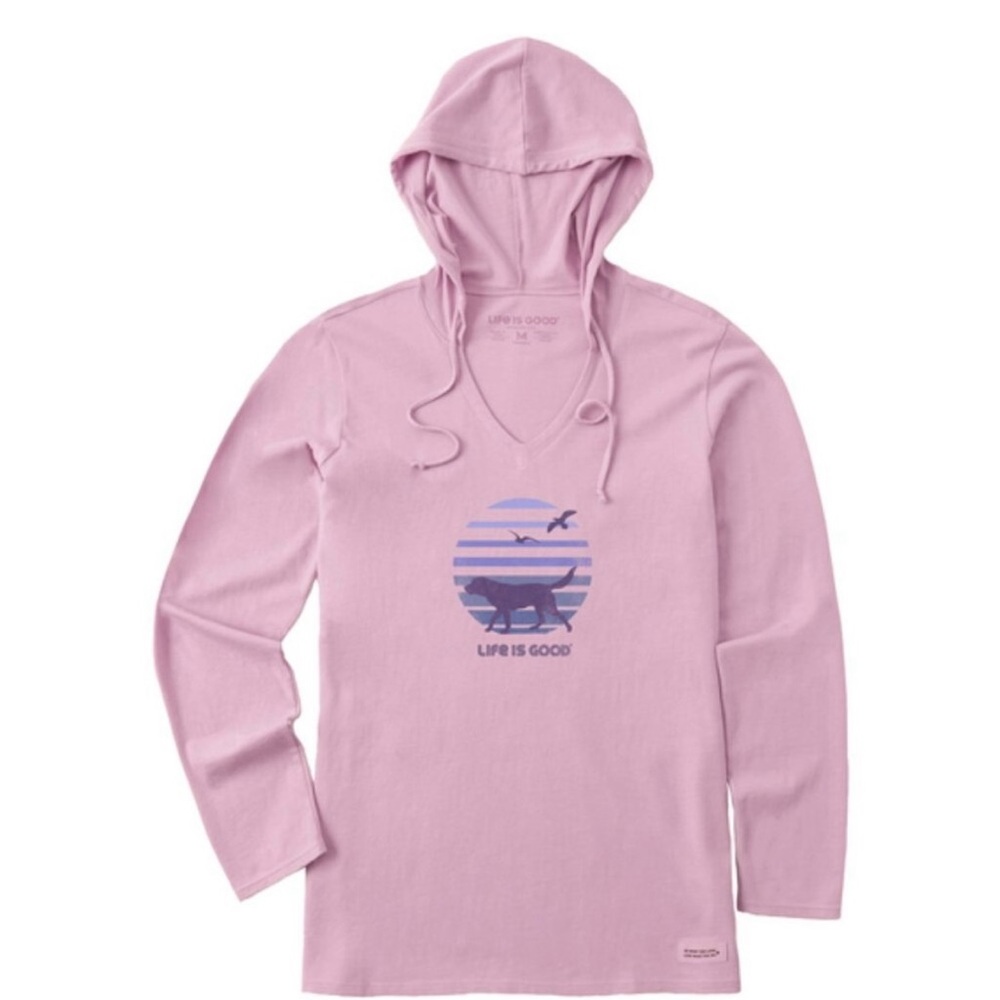 Women's Retro Dog Beach Walk Long Sleeve Crusher-LITE Hooded Tee